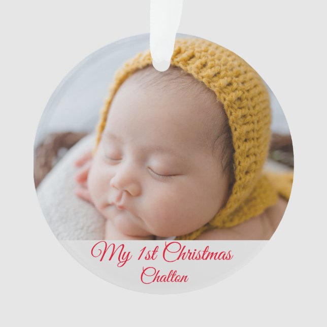 Baby First Christmas Foto Ornament (Vorderseite)