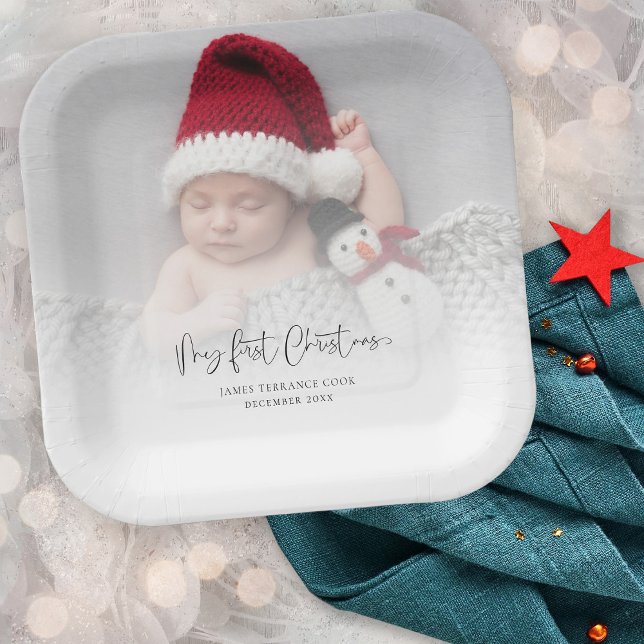 Baby First Christmas Foto Overlay Skriptname Pappteller (Von Creator hochgeladen)