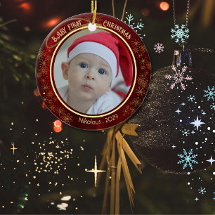 Baby First Christmas Foto Red 2 Seite Keramik Ornament