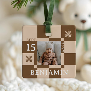 Baby First Christmas Fun Retro Checkerboard Foto Keramikornament