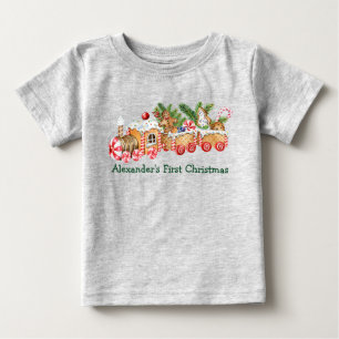 Baby First Christmas Gingerbrot Train Candy Gray T-shirt