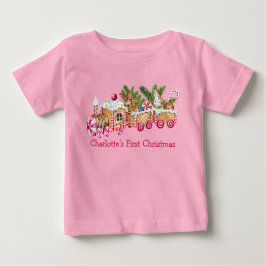 Baby First Christmas Gingerbrot Train Candy Pink Baby T-shirt