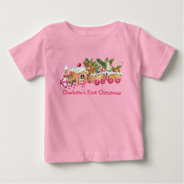 Baby First Christmas Gingerbrot Train Candy Pink T-shirt