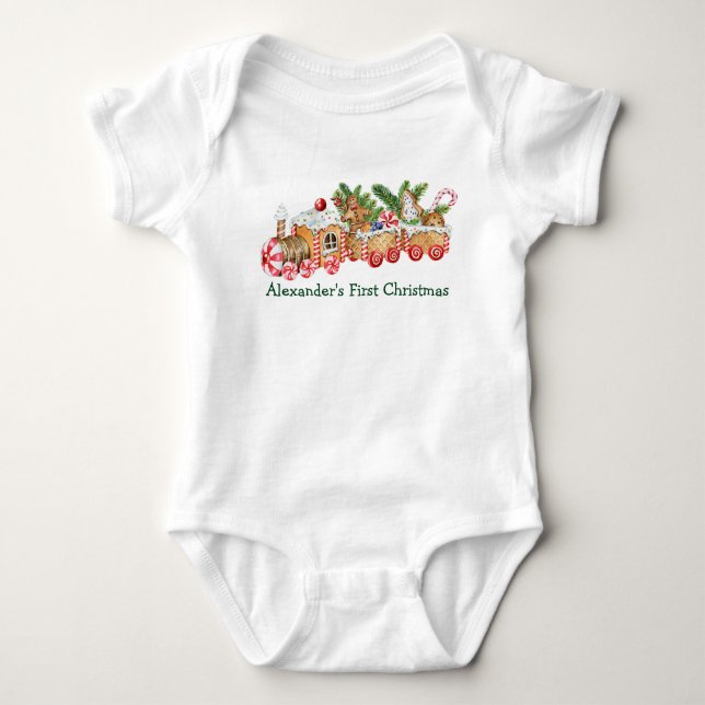 Baby First Christmas Gingerbrot Train Candy Strampler (Vorderseite)