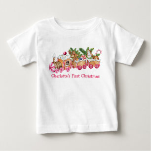 Baby First Christmas Gingerbrot Zug Pink Candy T-shirt