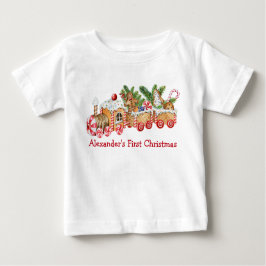 Baby First Christmas Gingerbrot Zug Red Candy Baby T-shirt
