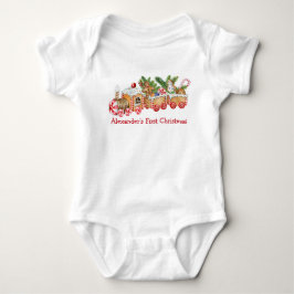 Baby First Christmas Gingerbrot Zug Red Candy Strampler