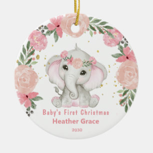 Baby First Christmas Girls Elephant Personalisiert Keramik Ornament