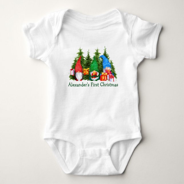 Baby First Christmas Gnomes Trees Baby Strampler (Vorderseite)