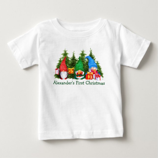 Baby First Christmas Gnomes Trees T-shirt (Vorderseite)