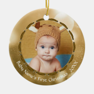 Baby First Christmas Gold Bokeh Personalisiertes F Keramik Ornament