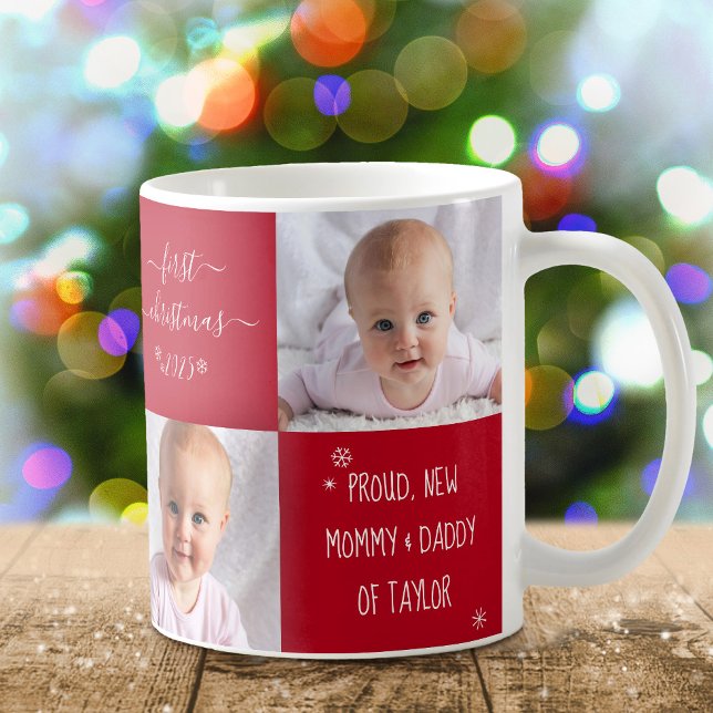 Baby First Christmas Junge Mutter Vater 2 Foto Cus Kaffeetasse (Von Creator hochgeladen)