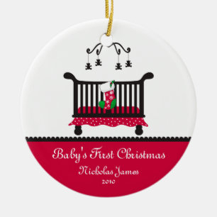 Baby First Christmas - Krippe und Weihnachts-Strum Keramik Ornament
