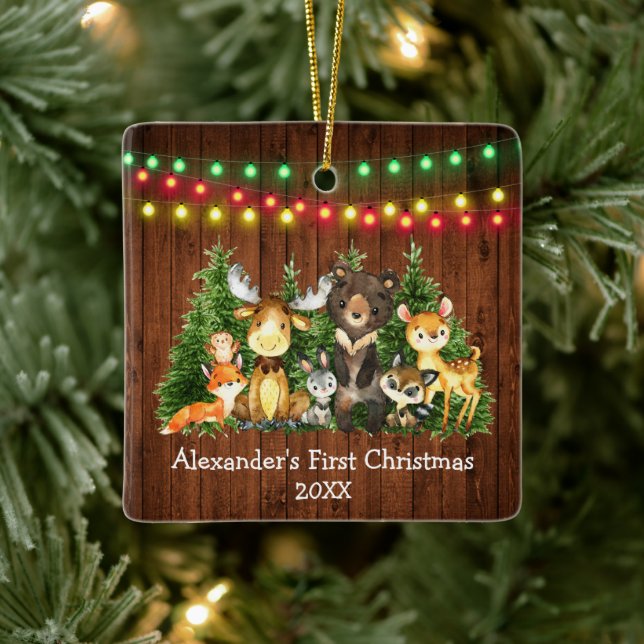Baby First Christmas Lights Forest Animes Keramikornament (Baum)