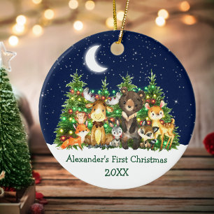 Baby First Christmas Lights Sky Forest Animes Keramik Ornament