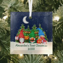 Baby First Christmas Lights Watercolor Gnomes Sky Ornament Aus Glas