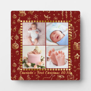 Baby First Christmas Magic Gold Snowflakes Foto Fotoplatte