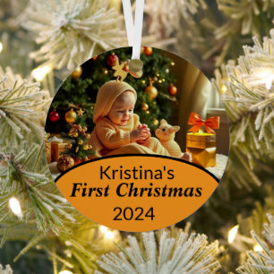 Baby First Christmas Magic Gold Snowflakes Foto Ornament Aus Metall