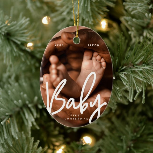 Baby First Christmas Modernes elegantes Foto Keramik Ornament (Baum)