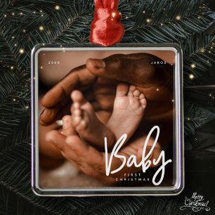 Baby First Christmas Modernes elegantes Foto Ornament Aus Metall