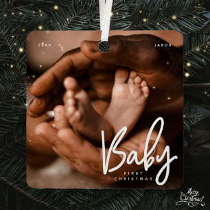 Baby First Christmas Modernes elegantes Foto Ornament Aus Metall