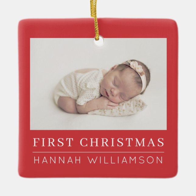 Baby First Christmas Modernes Minimalistisches Fot Keramikornament (Vorderseite)