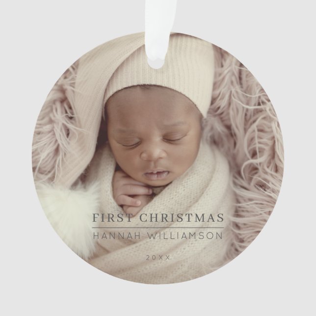 Baby First Christmas Modernes Minimalistisches Fot Ornament (Vorderseite)