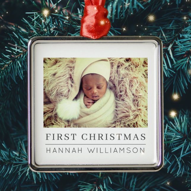 Baby First Christmas Modernes Minimalistisches Fot Ornament Aus Metall (Von Creator hochgeladen)