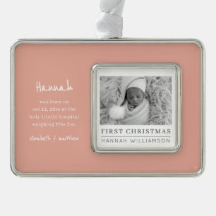 Baby First Christmas Modernes Minimalistisches Fot Rahmen-Ornament Silber