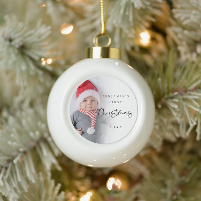Baby First Christmas Name Year Foto Keramik Kugel-Ornament (Baum)