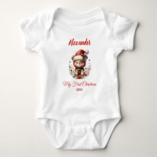 Baby First Christmas niedlich Bär personalisiert Strampler