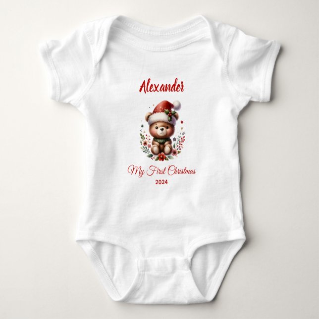 Baby First Christmas niedlich Bär personalisiert Strampler (Vorderseite)