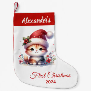 Baby First Christmas niedlich Cat personalisiert Kleiner Weihnachtsstrumpf