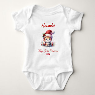 Baby First Christmas niedlich Cat personalisiert Strampler