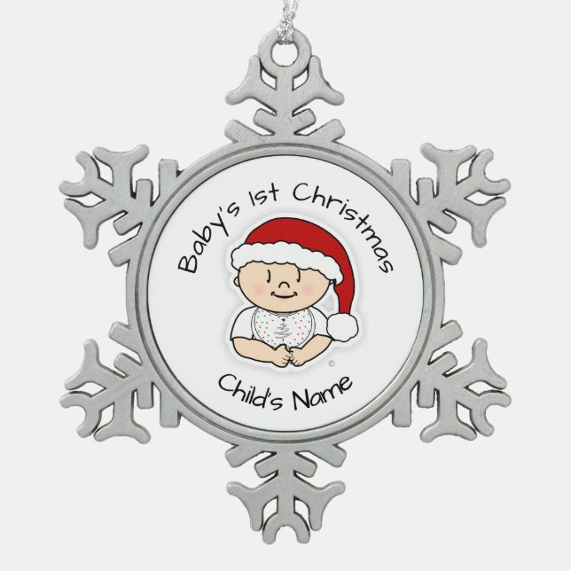 Baby First Christmas Niedlich Snowflake Rahmen Orn Schneeflocken Zinn-Ornament (Vorderseite)