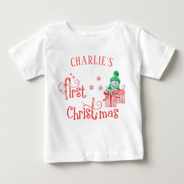 Baby First Christmas - Niedlicher Schneemann und S Baby T-shirt (Vorderseite)