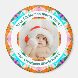 Baby First Christmas Orange Teal Family Photo Gift Magnet