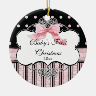 Baby First Christmas Ornament - French Bow Swirl