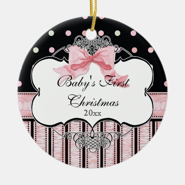 Baby First Christmas Ornament - French Bow Swirl (Vorne)