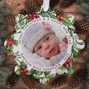 Baby First Christmas Personalisiertes Foto Mistlet Ornament Karte