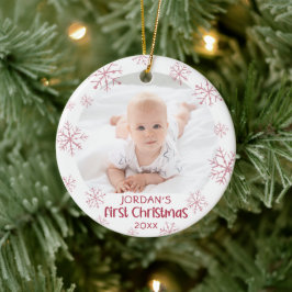 Baby First Christmas Pink Snowflake Girl 2 Foto Keramik Ornament