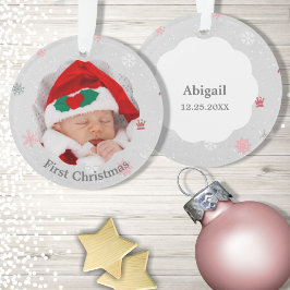 Baby First Christmas Pink Snowflakes Foto Ornament