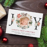 Baby First Christmas Poinsettia Elfenbeinflora Fot Feiertagskarte<br><div class="desc">Senden einer Baby Birth Ankündigung mit dieser "JOY Typografy Poinsettia Floral Foto Holiday Card". Es ist einfach, sich selbst zu personalisieren, um einzigartig zu sein. (1) Für weitere Anpassungen klicken Sie bitte auf den Link "Weiter anpassen" und verwenden Sie unser Designwerkzeug, um diese Vorlage zu ändern. (2) Wenn Sie Thicker-Papiere...</div>
