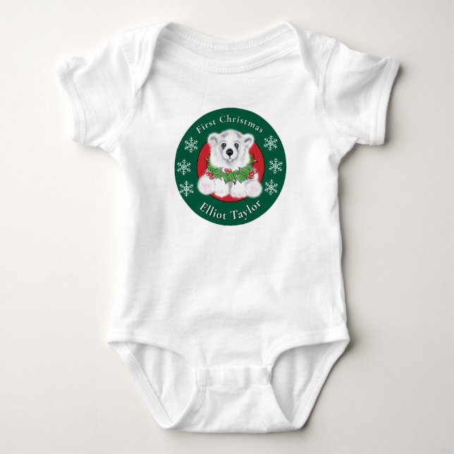Baby first Christmas polar bear personalize Strampler (Vorderseite)