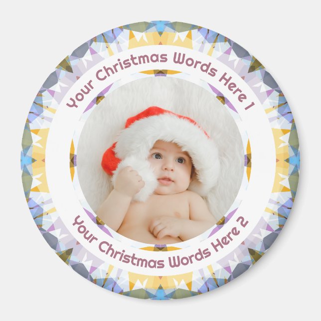 Baby First Christmas Purple Yellow Family Photo Magnet (Vorne)