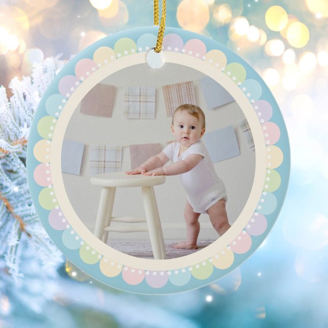 Baby First Christmas Rainbow Blume Rahmen Foto Keramik Ornament (Von Creator hochgeladen)