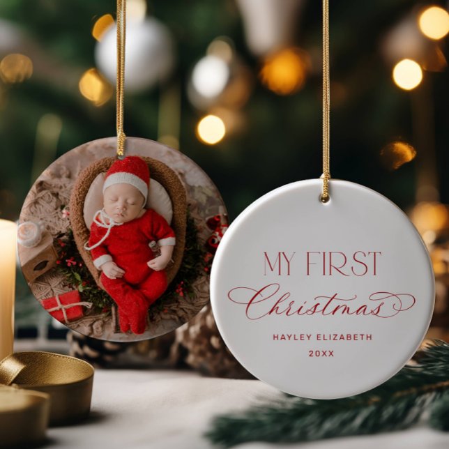 Baby First Christmas Red Photo Keepsake Keramik Ornament (Von Creator hochgeladen)