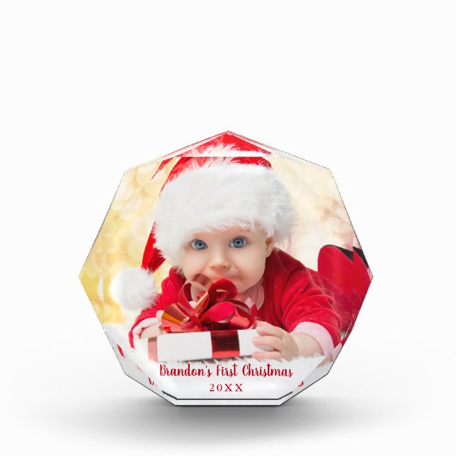 Baby First Christmas Red Script O Fotoblock (Vorderseite)