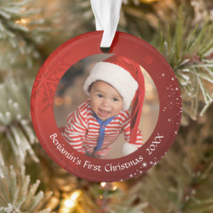 Baby First Christmas Red Snowflake 2 Foto Ornament