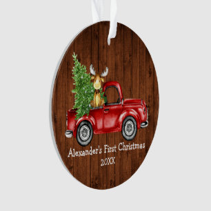 Baby First Christmas Red Truck Elche FOTO BACK Ornament